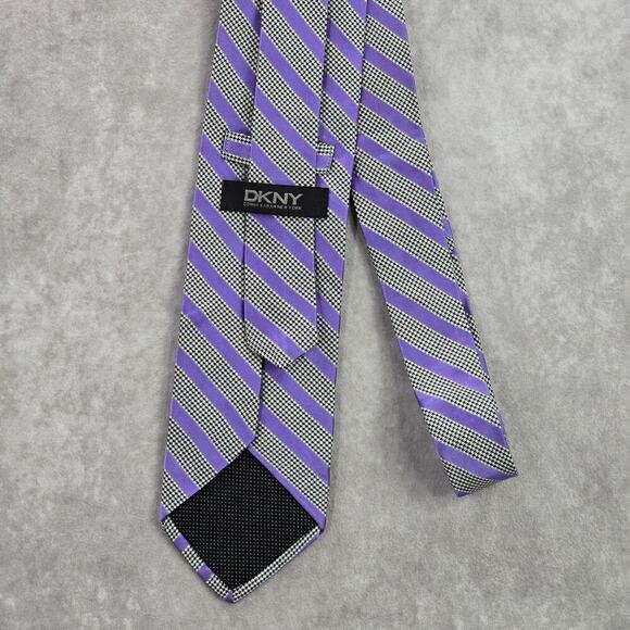DKNY Purple Houndstooth Stripe Geometric Executive Black White Neck Tie Men's - Picture 3 of 6